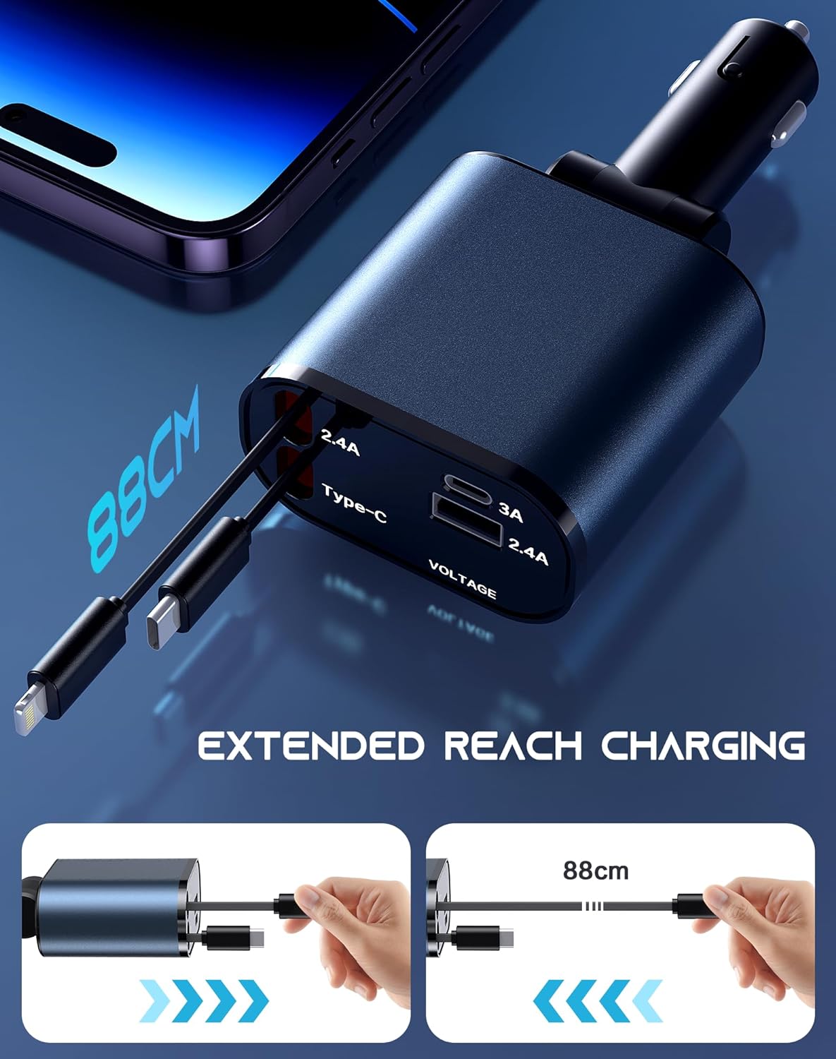 4 in 1 Super Fast Car Charger (Pack of 2)